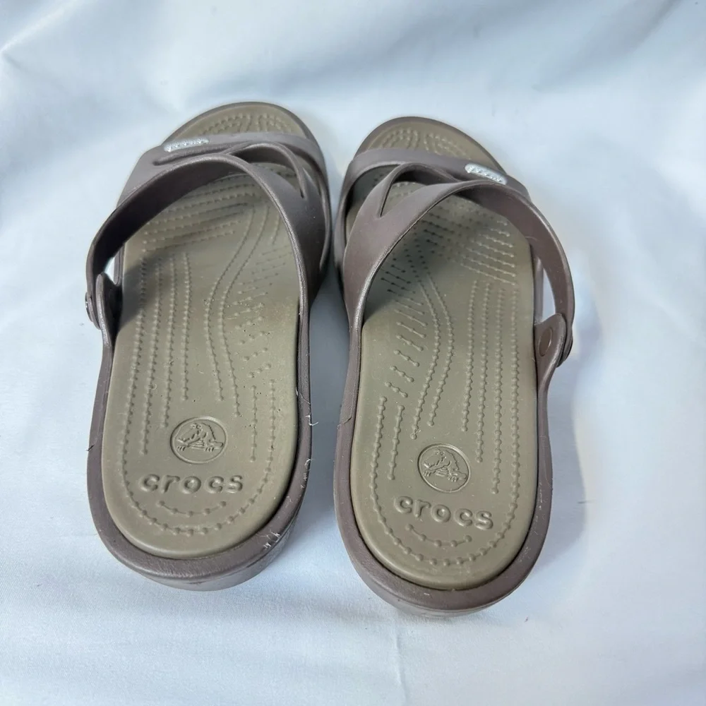 CROCS Patricia Mini Wedge Womens Sandals‎ 9 Brown Slide Casual Outdoor Open Toe